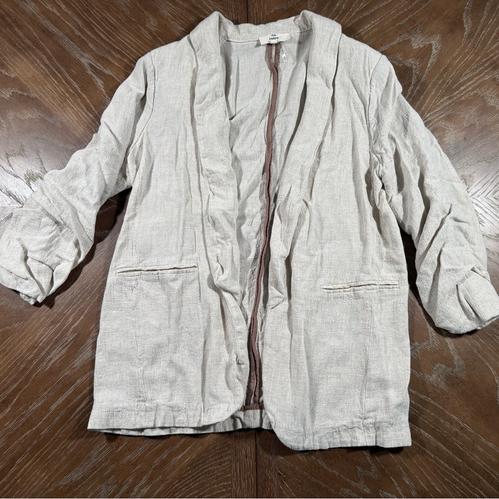 Entro Clothing Solid Blazer Jacket with Shirred Detail Sleeve Size: Medium